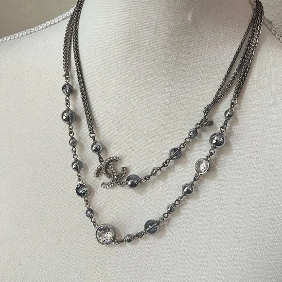Chanel Crystal & Resin Bead CC Station Necklace